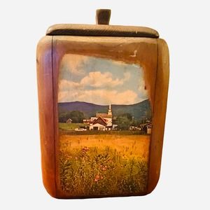 Vintage Wooden Canister Box with Four Country Scenes (30% off bundled)